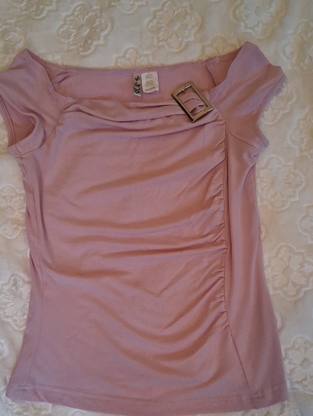 Women's Off-Shoulder Buckle Detail Top - Light Purple